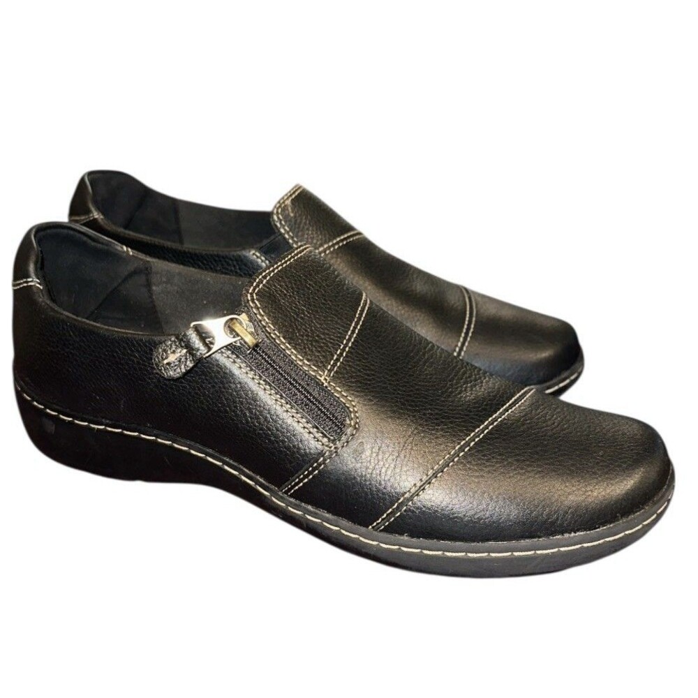 Clarks Cora Harbour Loafers Women's Size 11M Black Leather Slip On Shoes Casual